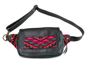 MoonLake Designs Hip Belt in handcrafted black leather with green leather trim