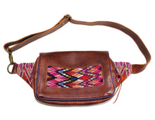 Load image into Gallery viewer, MoonLake Designs Hip Belt in handcrafted dark tan leather with purple leather trim