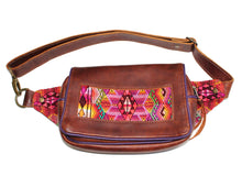 Load image into Gallery viewer, MoonLake Designs Hip Belt in handcrafted medium tan leather with purple leather trim