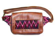 Load image into Gallery viewer, MoonLake Designs Hip Belt in handcrafted medium tan leather with purple leather trim