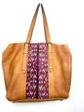 Load image into Gallery viewer, MoonLake Designs Canasta Large 2 in 1 Tote Bag in Pear Tan with pink huipil design on front