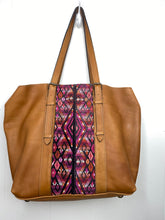 Load image into Gallery viewer, MoonLake Designs Canasta Large 2 in 1 Tote Bag in Pear Tan with pink huipil design on front