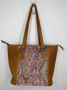 MoonLake Designs handmade unique Carmela Small Everyday Tote in Pear Tan Leather back view without tassel