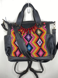 MoonLake Designs Elena Convertible Day bag with black leather adjustable, removable crossbody strap and backpack straps made from black leather
