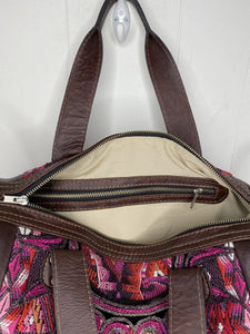 MoonLake Designs handmade Gabriella Large Convertible Day Bag interior view of cream colored cotton lining and zippered pocket