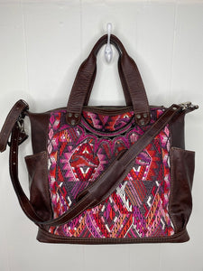 MoonLake Designs handmade Gabriella Large Convertible Day Bag with matching leather removable and adjustable crossbody strap and leather shoulder pad