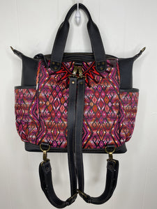 MoonLake Designs handmade Gabriella Large Convertible Day Bag with matching black leather removable, adjustable backpack straps