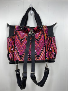MoonLake Designs handmade Gabriella Large Convertible Day Bag with matching black leather removable, adjustable backpack straps