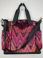 Load image into Gallery viewer, MoonLake Designs handmade Gabriella Large Convertible Day Bag with matching black leather removable, adjustable crossbody strap with leather shoulder pad