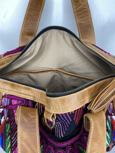 MoonLake Designs handmade Gabriella Large Convertible Day Bag inside view of open pockets and cream colored cotton liner