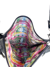 Load image into Gallery viewer, MoonLake Designs Penelope Flecos bag inside view of zippered bag closure and twin open pockets and beautiful inner lining design