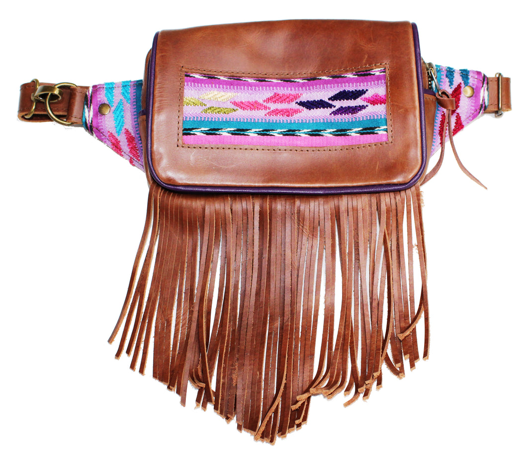 MoonLake Designs Hip Belt with fringe in handcrafted medium tan leather