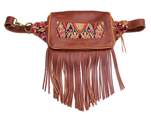 MoonLake Designs Hip Belt with fringe in handcrafted burnt sienna red brown leather
