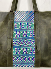 Load image into Gallery viewer, MoonLake Designs Isabella Large Everyday Tote in Dark Green with Blue Huipil Design