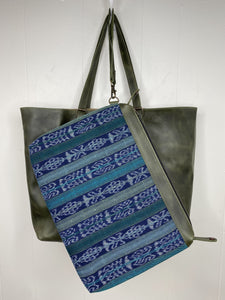 MoonLake Designs handmade Isabella Large Everyday Tote removable compartment in blue huipil