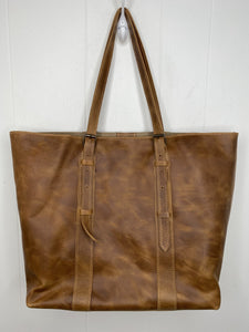 MoonLake Designs Isabella Large Everyday Tote back view with full light tan leather