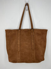 Load image into Gallery viewer, MoonLake Designs handmade unique Isabella Large Everyday Tote in Dark Tan Suede with adjustable straps