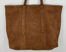 Load image into Gallery viewer, MoonLake Designs handmade unique Isabella Large Everyday Tote in Dark Tan Suede with adjustable straps - close up view