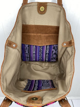 Load image into Gallery viewer, MoonLake Designs Isabella Large Everyday Tote in suede inside view of magnetic and zipper closure compartments