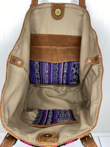 MoonLake Designs Isabella Large Everyday Tote in suede inside view of magnetic and zipper closure compartments