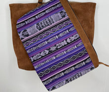 Load image into Gallery viewer, MoonLake Designs Isabella Large Everyday Tote in suede removable compartment in purple huipil