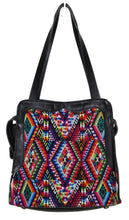 Load image into Gallery viewer, MoonLake Bags Ethical Fashion Brand Linda bag in black leather and handwoven geometric huipil