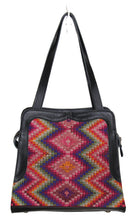 Load image into Gallery viewer, MoonLake Bags Ethical Fashion Brand Linda bag in black leather and handwoven geometric huipil