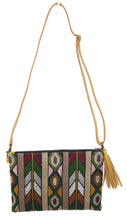 Load image into Gallery viewer, MoonLake Designs Lola small bag in mustard yellow leather, fringe tassel, and geometric huipil