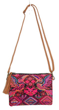 Load image into Gallery viewer, MoonLake Designs Lola small bag in pear tan leather, fringe tassel, and handwoven wildlife and geometric huipil