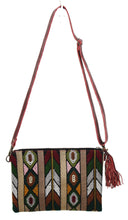 Load image into Gallery viewer, MoonLake Designs Lola small bag in textured red leather, fringe tassel, and geometric huipil
