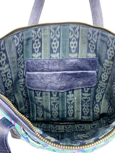 MoonLake Designs Olivia Large Tote Bag inside view of cloth interior, leather pocket with magnetic closure, and open pockets