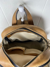 Load image into Gallery viewer, MoonLake Designs Paloma backpack inside view of cream interior showing back zippered compartment and open pockets