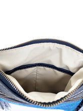 Load image into Gallery viewer, MoonLake Designs Penelope Flecos bag inside view of zippered bag closure and twin open pockets