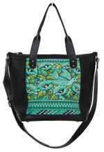 Load image into Gallery viewer, MoonLake Design Renata medium crossbody bag in black leather and captivating huipil design of birds and flowers in different shades of green