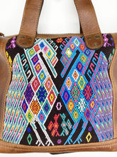Load image into Gallery viewer, MoonLake Designs close up view of Renata huipil design including varying diamond sizes with white, blue, red, yellow, and green