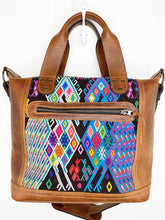Load image into Gallery viewer, MoonLake Designs handmade Renata Medium Maleta Bag in Dark Tan with multiple colors huipil design