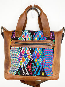 MoonLake Designs handmade Renata Medium Maleta Bag in Dark Tan with multiple colors huipil design