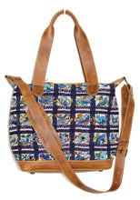 Load image into Gallery viewer, MoonLake Design Renata medium crossbody bag in light tan leather and stunning wildlife huipil design of different species of birds