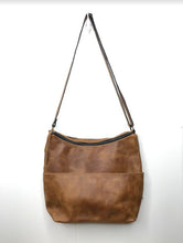 Load image into Gallery viewer, MoonLake Designs Rosa Crossbody full light tan leather back view and full length open leather pocket