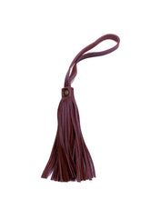 Load image into Gallery viewer, MoonLake Designs handcrafted small leather fringe tassel in dark tan brown