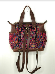 MoonLake Designs handmade Gabriella Large Convertible Day Bag in Dark Tan Leather with removable, adjustable backpack straps