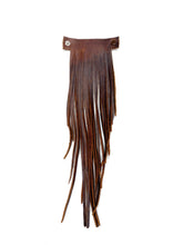 Load image into Gallery viewer, MoonLake Designs handcrafted large leather fringe tassel in dark tan