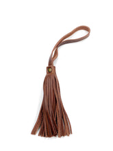 Load image into Gallery viewer, MoonLake Designs handcrafted small leather fringe tassel in medium tan