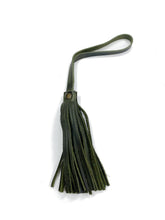 Load image into Gallery viewer, MoonLake Designs handcrafted small leather fringe tassel in dark green