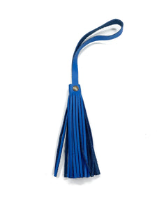 MoonLake Designs handcrafted small leather fringe tassel in electric blue