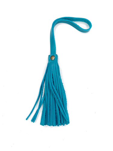MoonLake Designs handcrafted small leather fringe tassel in turquoise