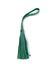 Load image into Gallery viewer, MoonLake Designs handcrafted small leather fringe tassel in teal green