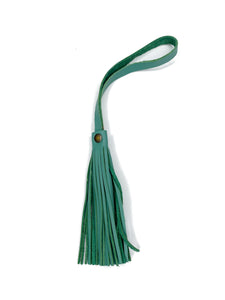 MoonLake Designs handcrafted small leather fringe tassel in teal green