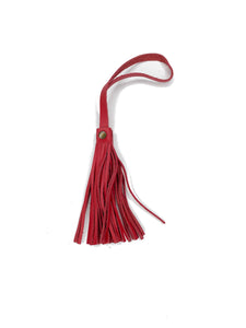 MoonLake Designs handcrafted small leather fringe tassel in coral red
