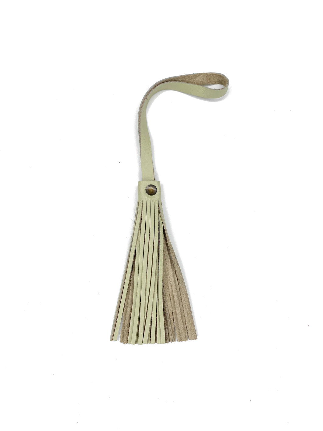 MoonLake Designs handcrafted small leather fringe tassel in cream